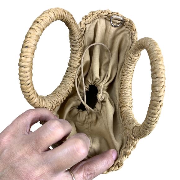 Circle Handle Rattan Straw Woven Crossbody Handbag Purse Women’s Medium - Picture 3 of 4